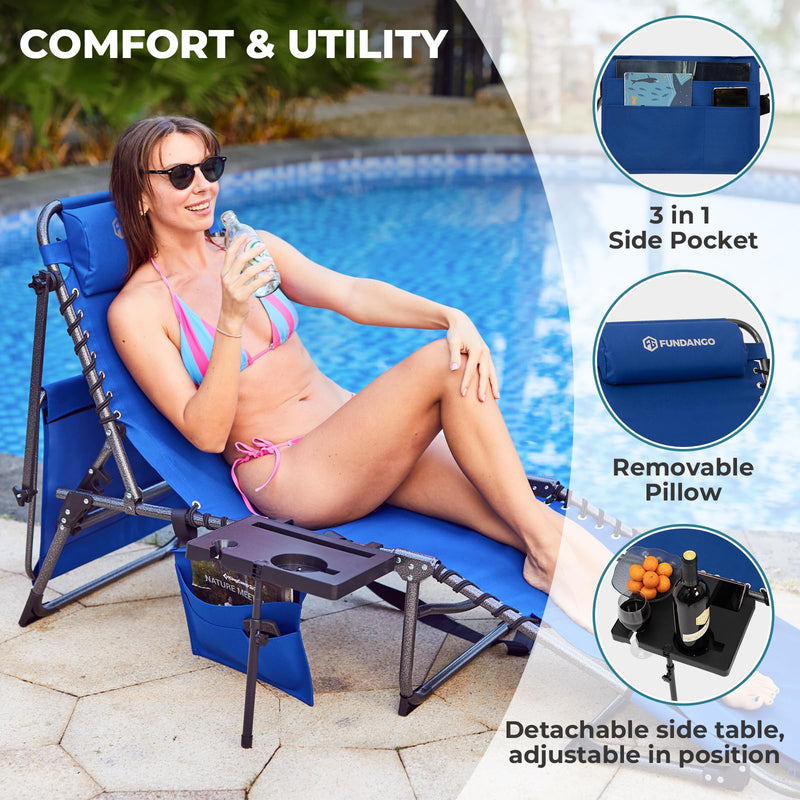 Load image into Gallery viewer, FUNDANGO 5 Position Adjustable Recline Tanning Lounge Chair with Detachable Side table