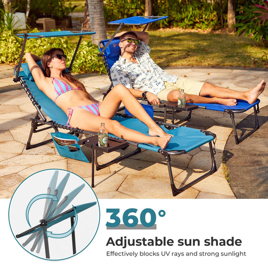 FUNDANGO 5 Position Adjustable Recline Tanning Lounge Chair with 360 Adjustable Sun Shade, Durable Oxford Fabric