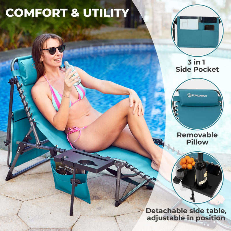 Load image into Gallery viewer, FUNDANGO Tanning Lounge Chair with 360 Adjustable Sun Shade 5-Position Recliner, Durable Oxford Fabric