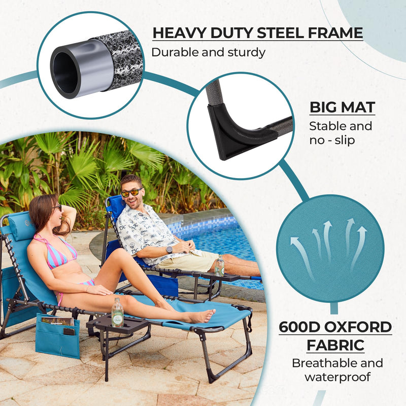 Load image into Gallery viewer, FUNDANGO 5 Position Adjustable Recline Tanning Lounge Chair with Heavy Duty Steel Frame