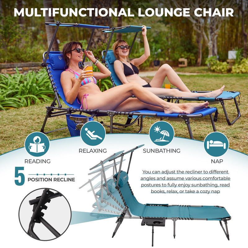 Load image into Gallery viewer, FUNDANGO 5 Position Adjustable Recline Tanning Lounge Chair with Detachable Side table