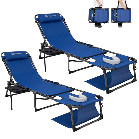 FUNDANGO 4-in-1 Adjustable Tanning Lounge Chair for Pool, Beach, Patio Blue