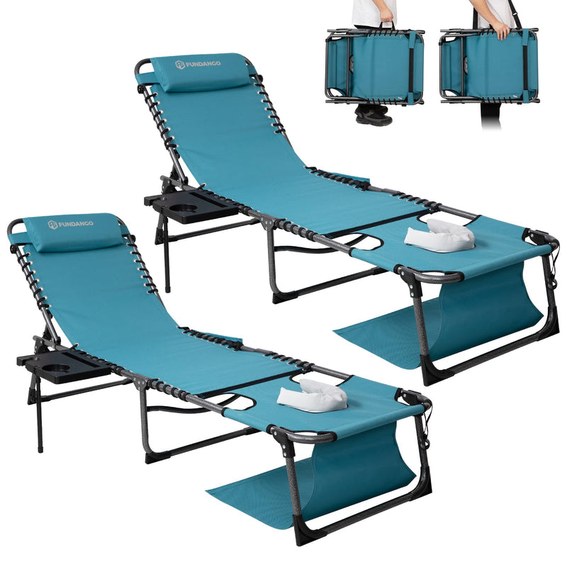 Load image into Gallery viewer, FUNDANGO 5 Position Adjustable Recline Tanning Lounge Chair with Detachable Side Table 2Pack