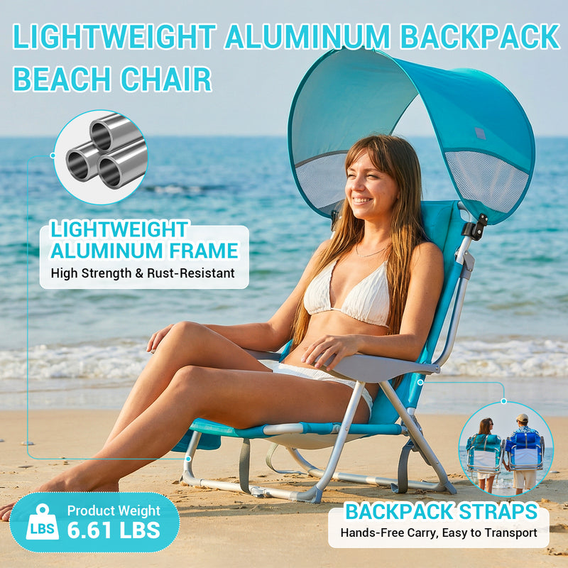 Load image into Gallery viewer, WEJOY 4-Position Beach Chair with Adjustable Canopy Shade and BackPack Straps