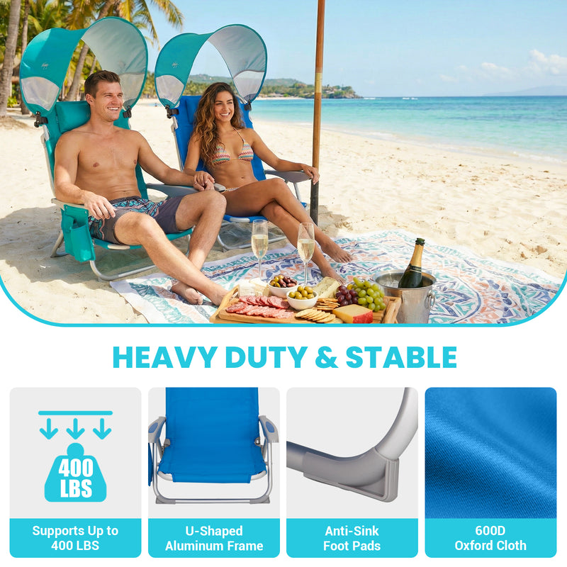 Load image into Gallery viewer, WEJOY 4-Position Beach Chair with Adjustable Canopy Shade and BackPack Straps