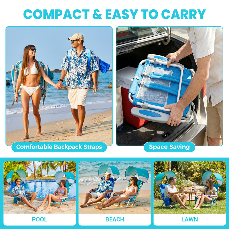 Load image into Gallery viewer, WEJOY 4-Position Beach Chair with Adjustable Canopy Shade and BackPack Straps