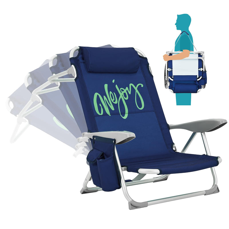 Load image into Gallery viewer, WEJOY Adjustable Beach Chair with Cup Holder and Padded Headrest