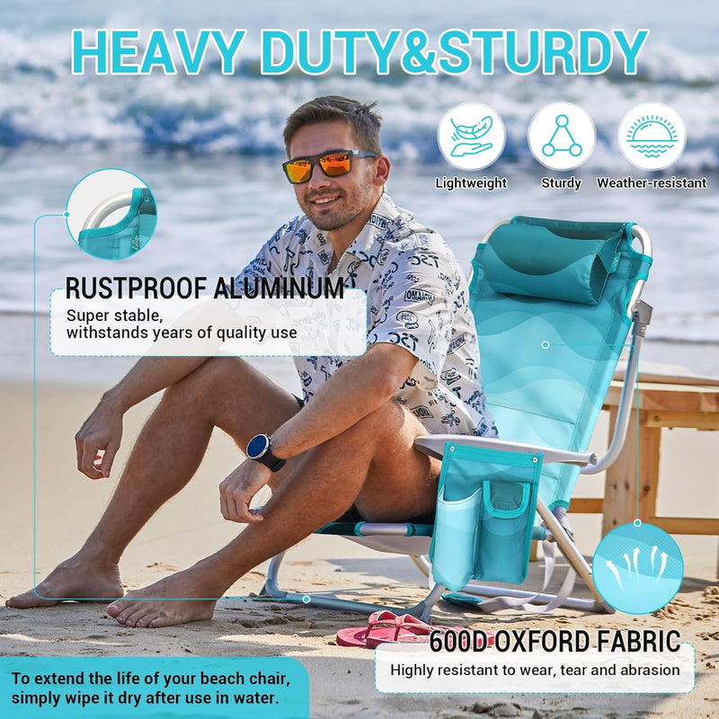 Load image into Gallery viewer, WEJOY Folding Beach Chair for Adults – 4-Position Adjustable Cyan