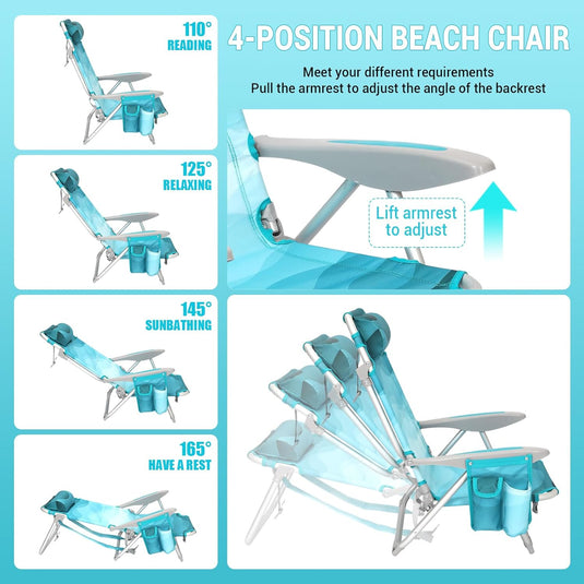 WEJOY Folding Beach Chair for Adults – 4-Position Adjustable Cyan
