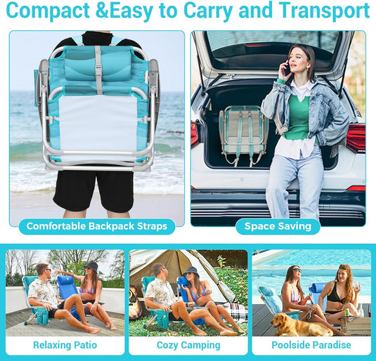 WEJOY Folding Beach Chair for Adults – 4-Position Adjustable Cyan