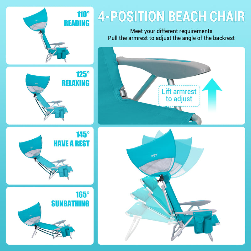 Load image into Gallery viewer, WEJOY 4-Position Beach Chair with Adjustable Canopy Shade