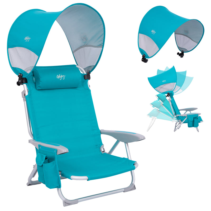 Load image into Gallery viewer, WEJOY WAVORA B10 PLUS Beach Chair with Canopy Shade 4-Position Reclining Camping Chair with UPF50+ Sun Shade, Adjustable Headrest & Hard Armrests for Outdoor Beach Lawn Cyan