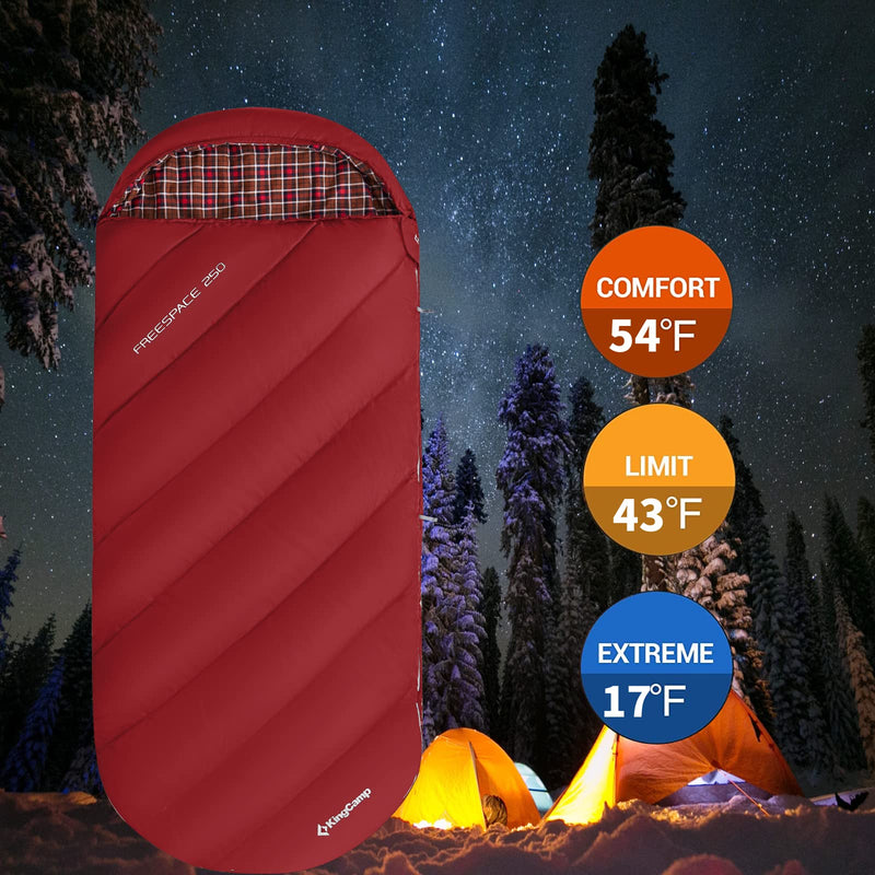 Load image into Gallery viewer, KingCamp FREESPACE 250 3-Season Plus Size Flannel Sleeping Bag Red