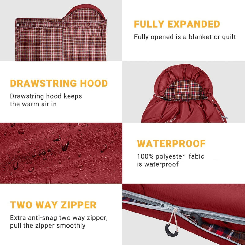 Load image into Gallery viewer, KingCamp FREESPACE 250 3-Season Plus Size Flannel Sleeping Bag Red