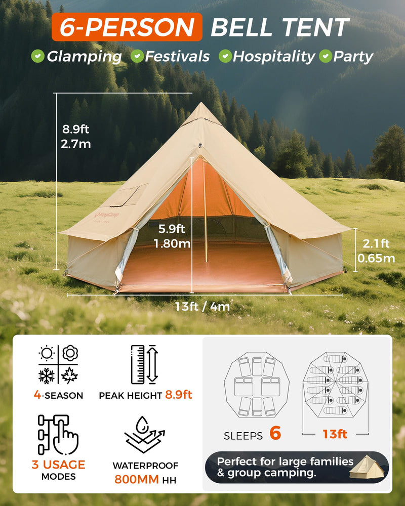 Load image into Gallery viewer, KingCamp KHAN 6-8 Person Camping Hot Tent – 4-Season Glamping Tent with Stove Jack