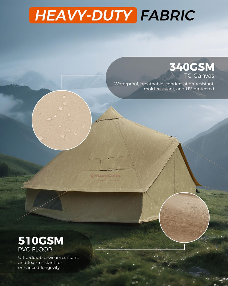 Load image into Gallery viewer, KingCamp KHAN 6-8 Person Camping Hot Tent – 4-Season Glamping Tent with Stove Jack