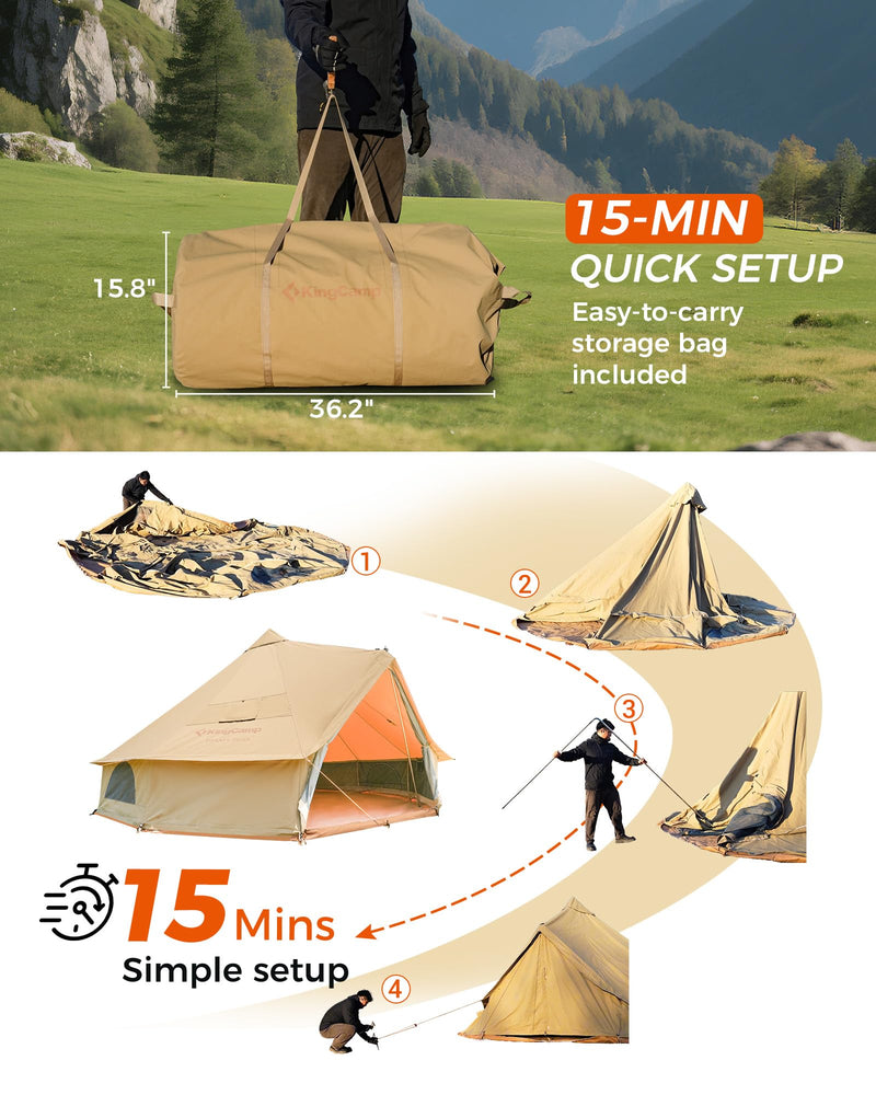 Load image into Gallery viewer, KingCamp KHAN 6-8 Person Camping Hot Tent – 4-Season Glamping Tent with Stove Jack