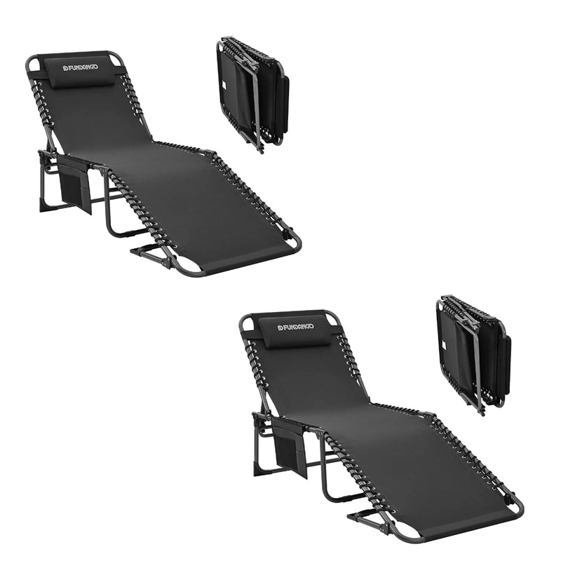 Load image into Gallery viewer, FUNDANGO Outdoor Folding Chaise Lounge Chair with Side Table
