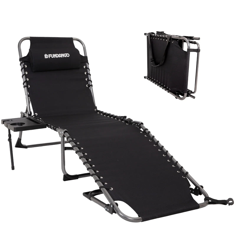 Load image into Gallery viewer, FUNDANGO Outdoor Folding Chaise Lounge Chair with Side Table