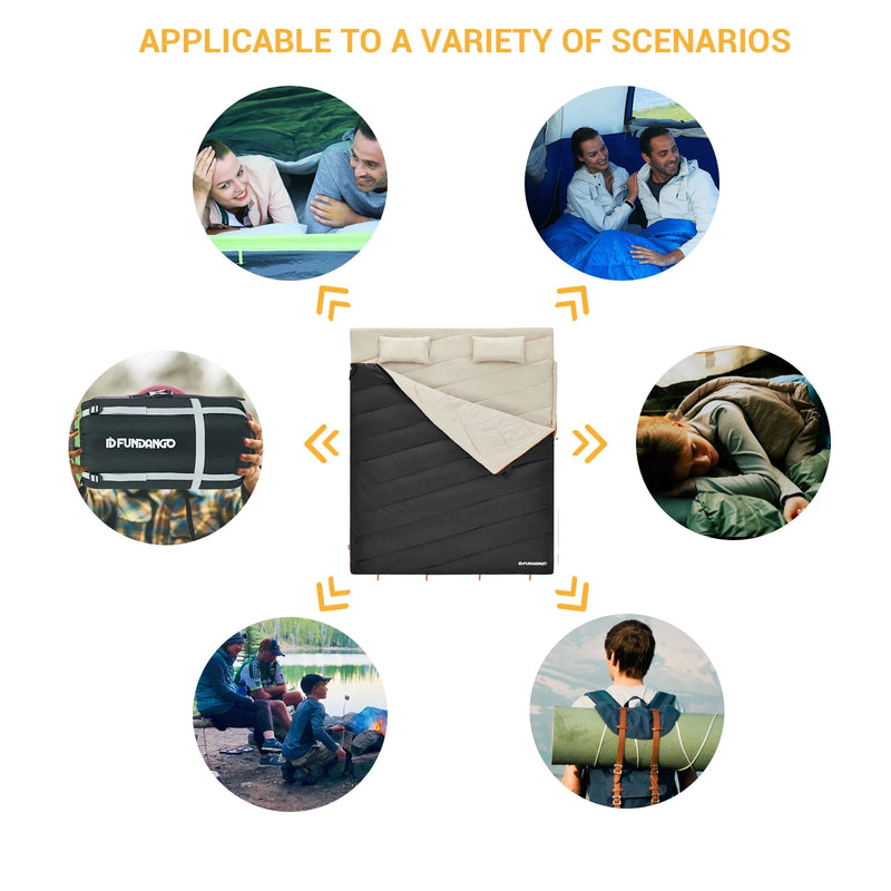 Load image into Gallery viewer, FUNDANGO COMFORT 200D Double Sleeping Bag with Hood