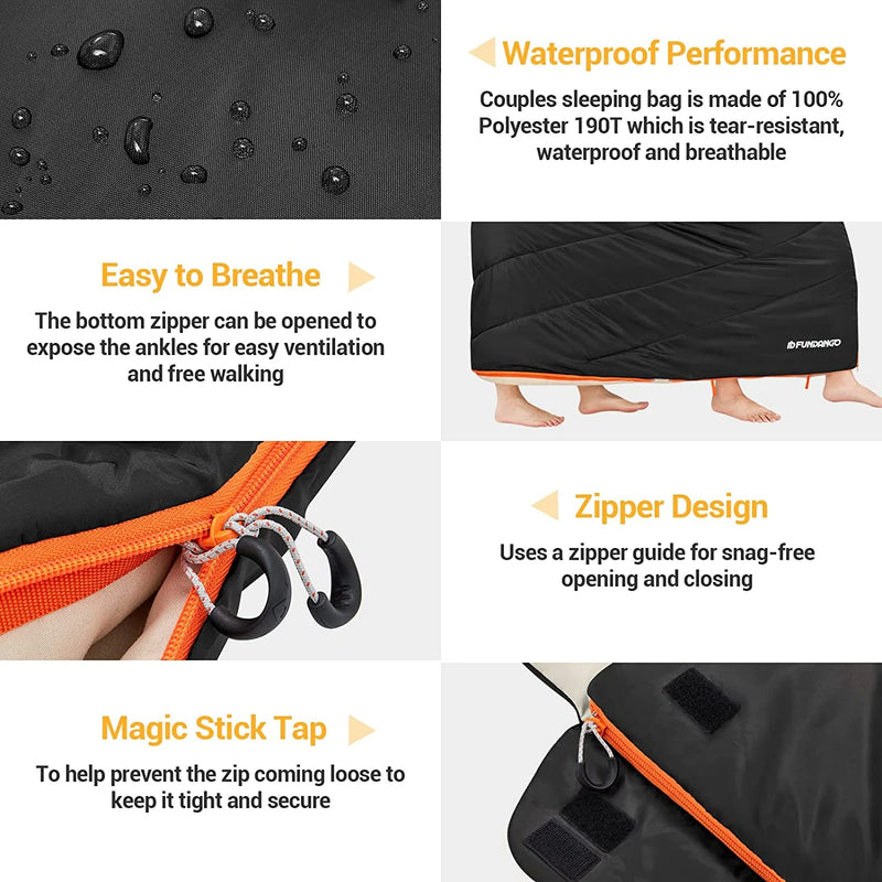 Load image into Gallery viewer, FUNDANGO COMFORT 200D Double Sleeping Bag with Hood