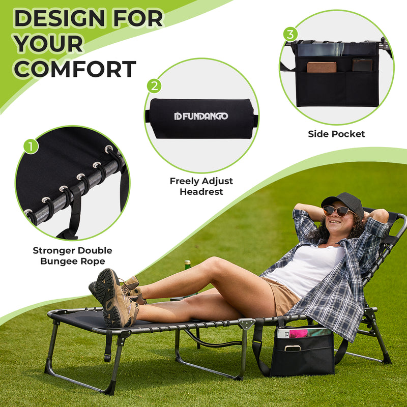 Load image into Gallery viewer, FUNDANGO Outdoor Folding Chaise Lounge Chair with Side Table