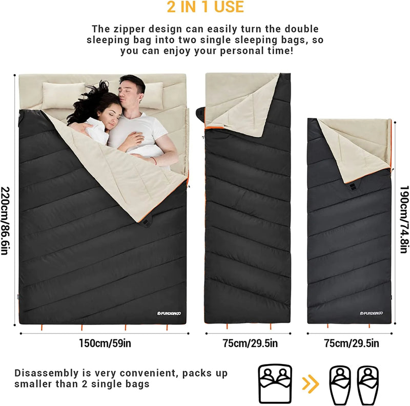 Load image into Gallery viewer, FUNDANGO COMFORT 200D Double Sleeping Bag with Hood