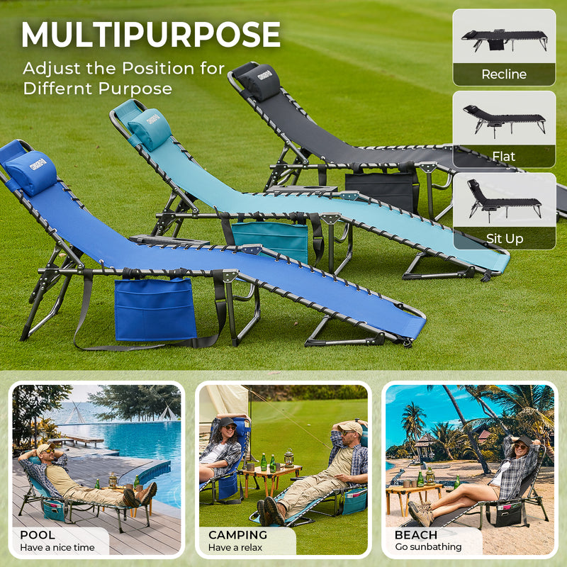 Load image into Gallery viewer, FUNDANGO Outdoor Folding Chaise Lounge Chair with Side Table