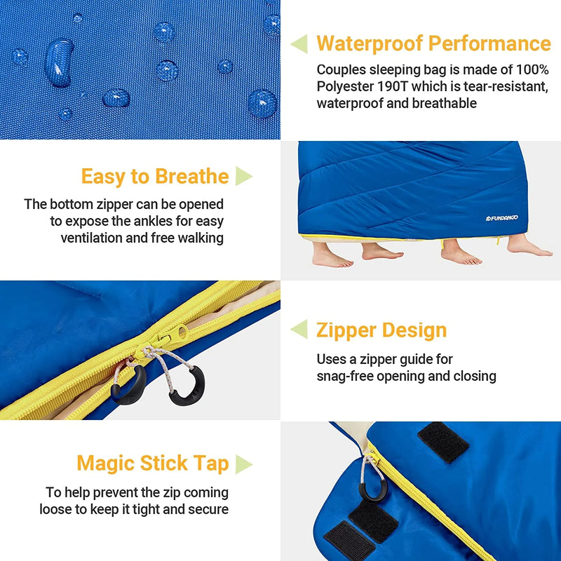 Load image into Gallery viewer, FUNDANGO COMFORT 200D Double Sleeping Bag with Hood