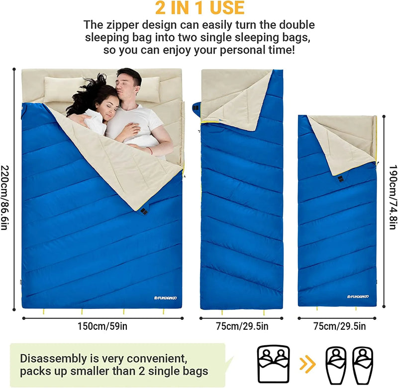 Load image into Gallery viewer, FUNDANGO COMFORT 200D Double Sleeping Bag with Hood