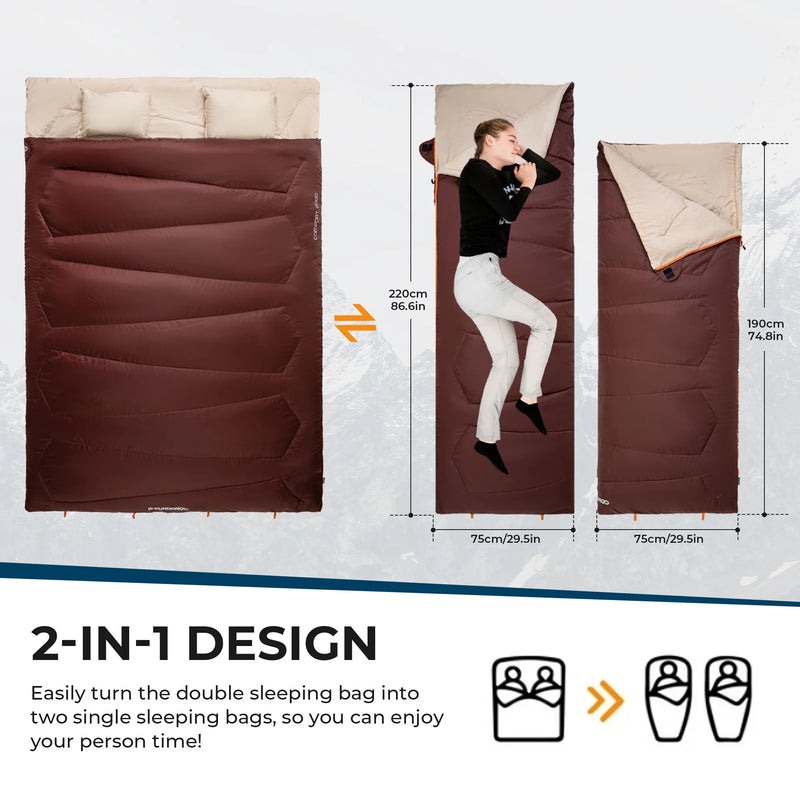 Load image into Gallery viewer, FUNDANGO COMFORT 200D Double Sleeping Bag with Hood