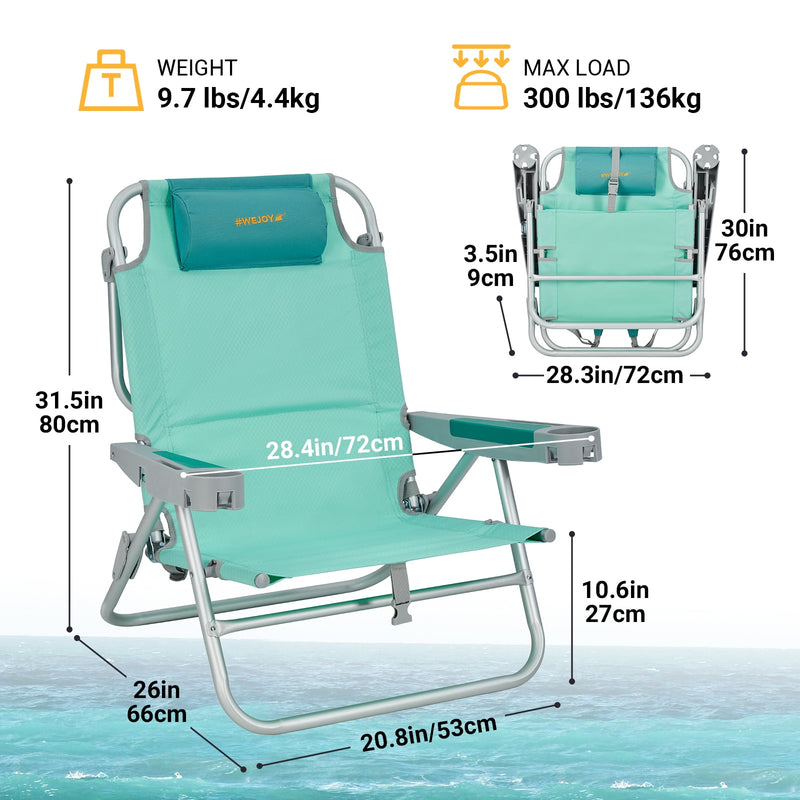 Load image into Gallery viewer, WEJOY Adjustable 5-Position Reclining Beach Chair Cyan
