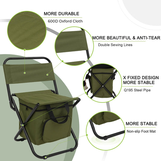 FUNDANGO 2 Pack Portable Foldable Camping Chair with Cooler Bag