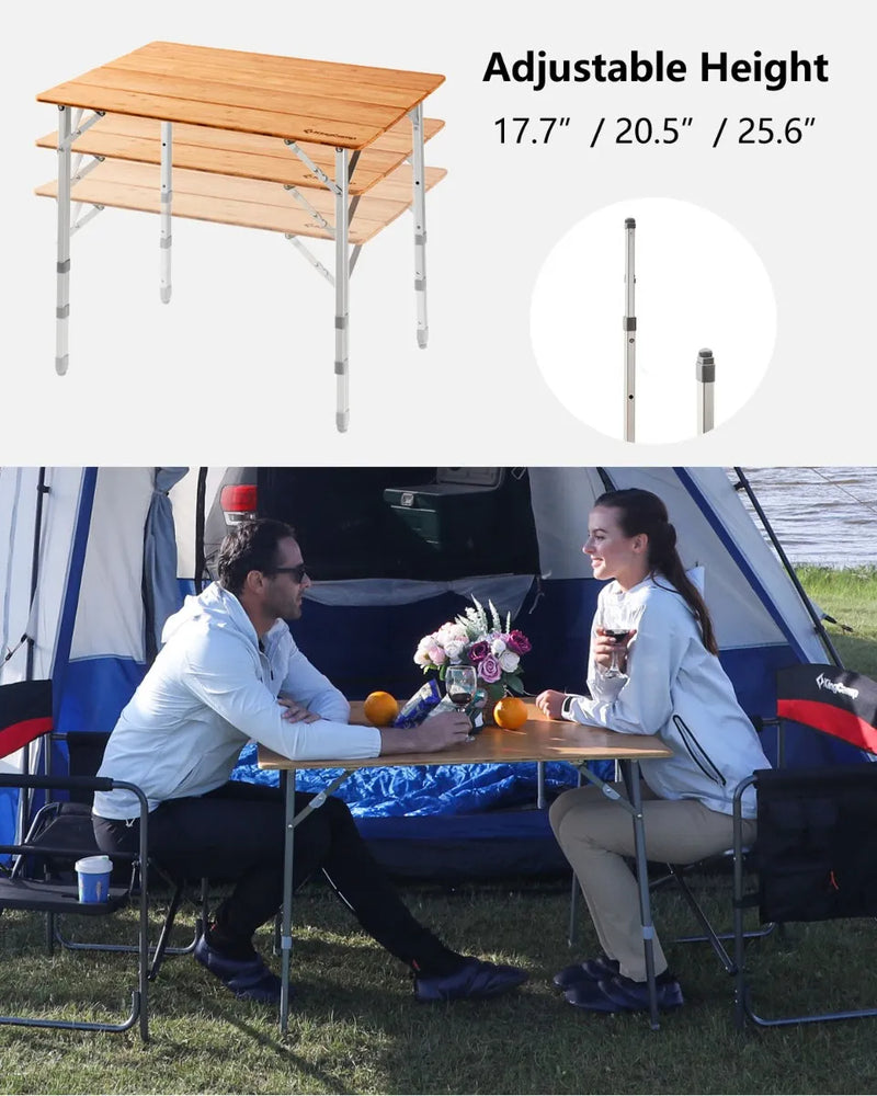 Laden Sie das Bild in Galerie -Viewer, KingCamp 4-Folding Bamboo Table Adjustable Height