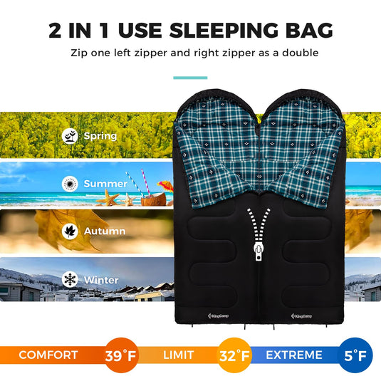 KingCamp CLOUDY 400 Sleeping Bag-Envelope With Hood