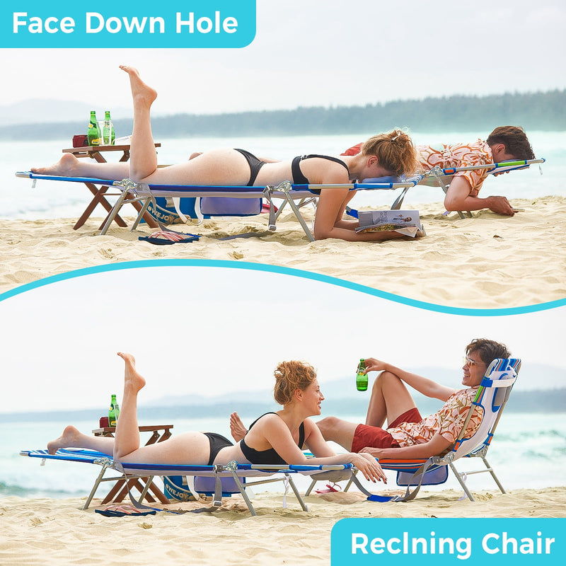 Load image into Gallery viewer, WEJOY Folding Adjustable Back Fabric Beach Lounger