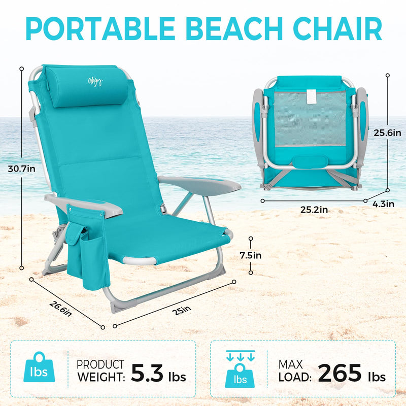 Load image into Gallery viewer, WEJOY Adjustable Beach Chair with Cup Holder and Padded Headrest