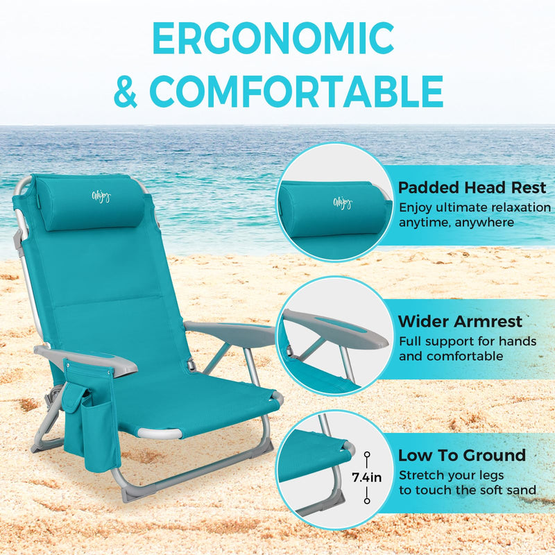 Load image into Gallery viewer, WEJOY Adjustable Beach Chair with Cup Holder and Padded Headrest