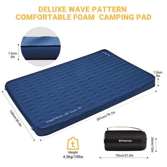KingCamp Roll Up Camping Foam Pad Double Self-inflateble Pad Navy R Value 6.1