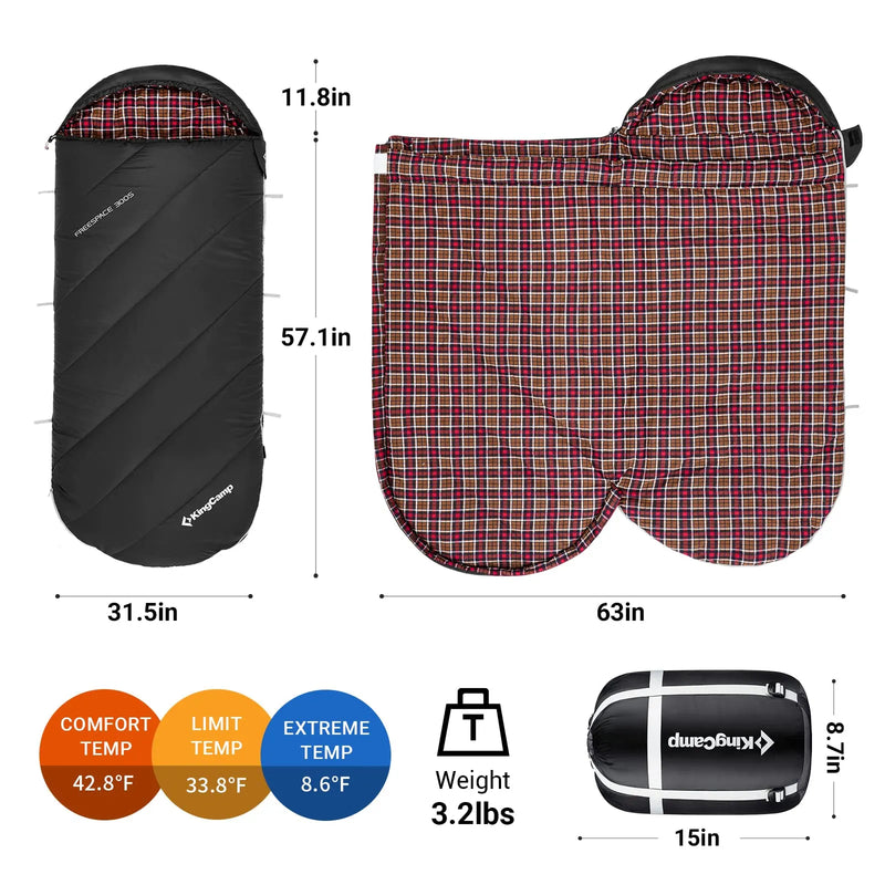 Load image into Gallery viewer, KingCamp FREESPACE 300S Kids Sleeping Bag-Envelope With Hood