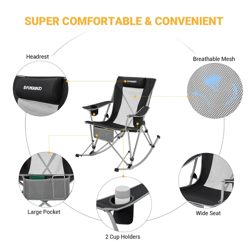 Cargue la imagen en el visor de la galería, FUNDANGO Portable Rocking Chair Folding Chair with Stable Frame
