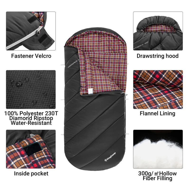 Load image into Gallery viewer, KingCamp FREESPACE 300S Kids Sleeping Bag-Envelope With Hood