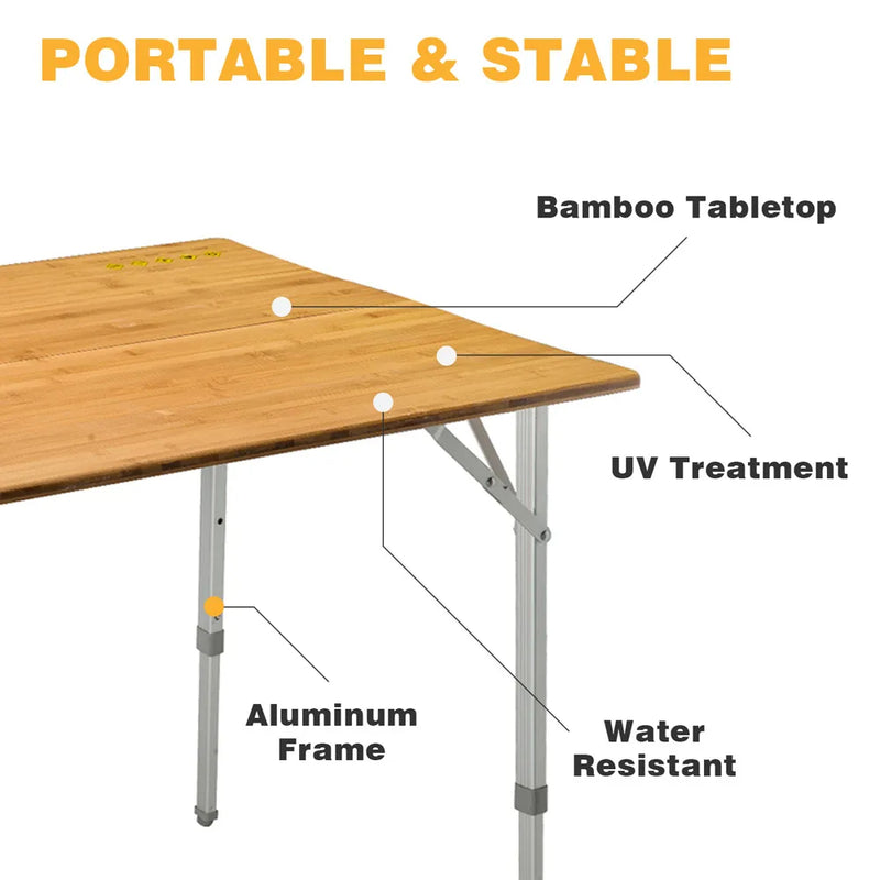 Cargue la imagen en el visor de la galería, KingCamp 2-Folded Bamboo Table For 4 People