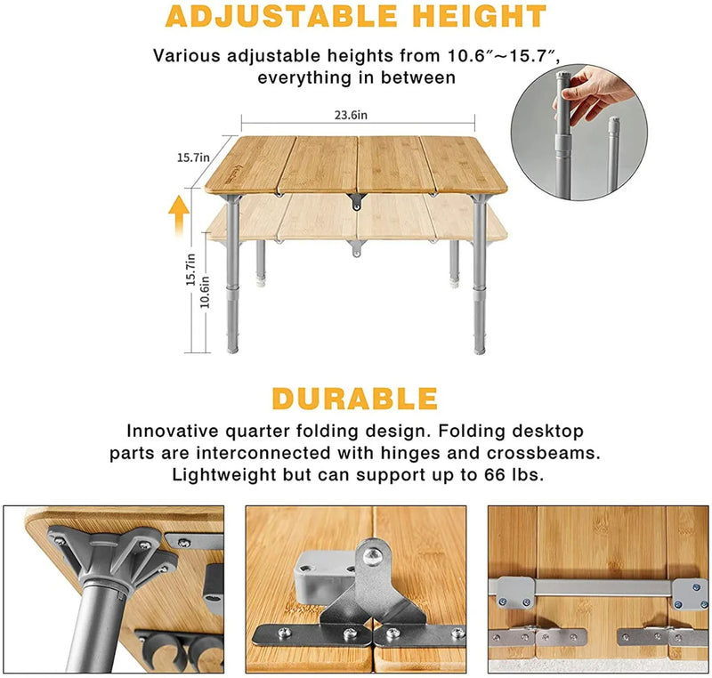 Load image into Gallery viewer, KingCamp BAMBOO 6040 4-folded Bamboo Coffee Table Adjustable Height