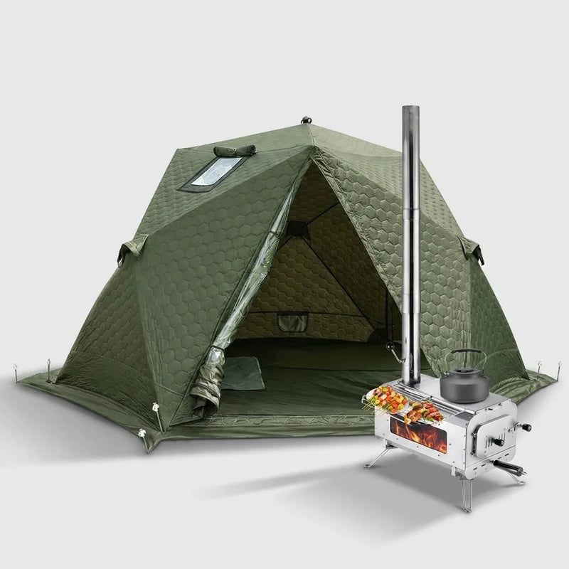 Load image into Gallery viewer, KingCamp SnowHouse X2 Hot Tent & Stove Bundle, 2-3 Person Insulated 4-Season Winter Camping Tent with Stove Jack & Stainless Steel Wood Burning Stove