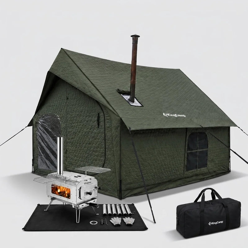 Load image into Gallery viewer, KingCamp SnowHouse 5 Hot Tent & SUREFIRE L2 Wood Stove Bundle, 5-6 Person Insulated 4-Season Winter Tent with Stove Jack & Chimney Kit