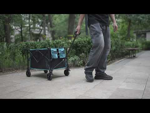 Load and play video in Gallery viewer, FUNDANGO Basic Folding Wagon, Compact Collapsible Utility Cart with 5" Removable Wheels, Brakes & 276 lbs Cargo Capacity