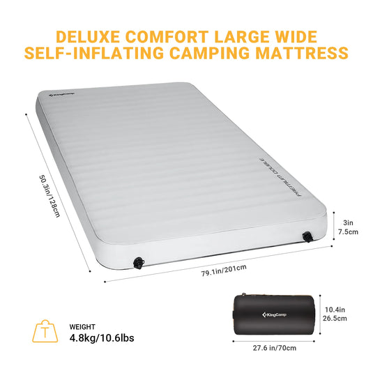 KingCamp PREMIUM Double 7.5 cm Thick Self-Inflating Camping Mattress R Value 7.5