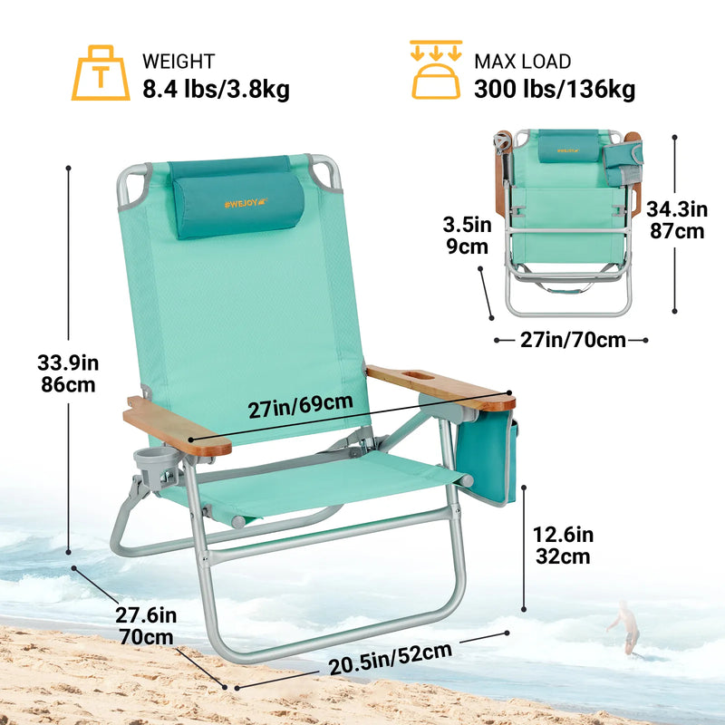 Load image into Gallery viewer, WEJOY Beach Chair L Set of 2 Cyan Low Seat Reclining Wooden Armrest