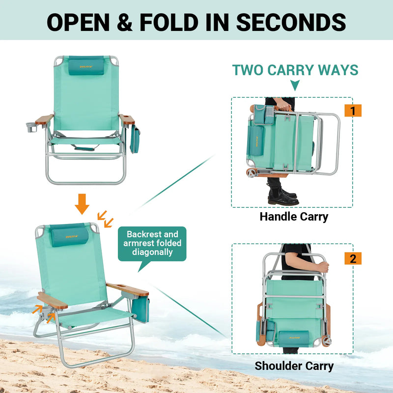 Load image into Gallery viewer, WEJOY Beach Chair L Set of 2 Cyan Low Seat Reclining Wooden Armrest